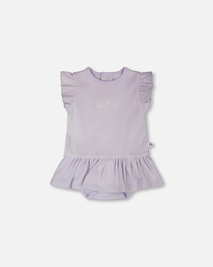 Cotton Rib Jersey Romper With Frill Lilac