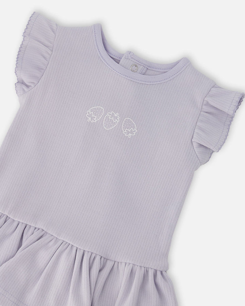 Cotton Rib Jersey Romper With Frill Lilac