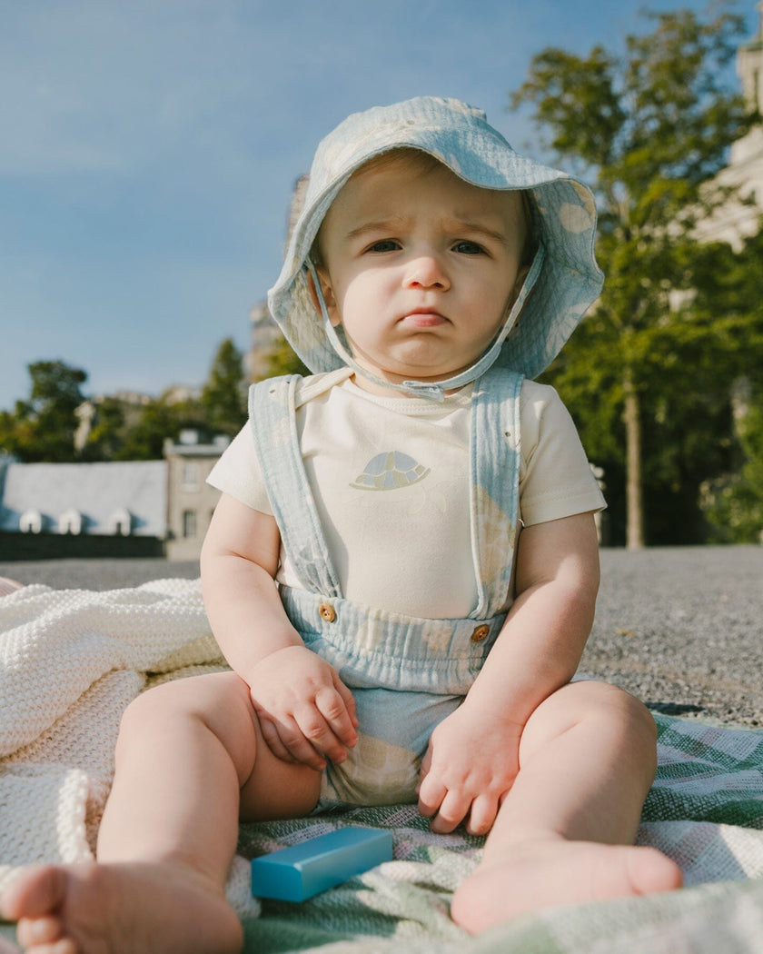 Cotton Muslin Hat Blue Turtle Print