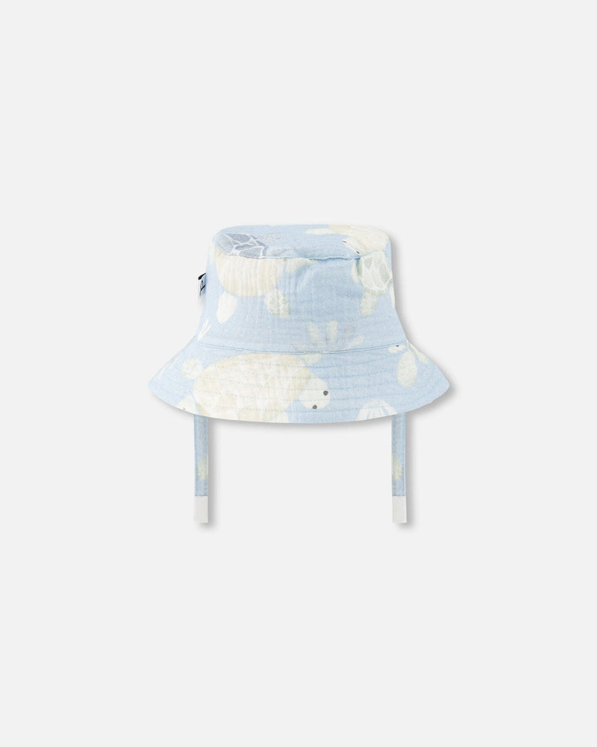Cotton Muslin Hat Blue Turtle Print