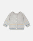 Cotton Knit Striped Button Front Cardigan Light Heather Grey