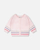 Cotton Knit Striped Button Front Cardigan Light Pink