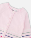 Cotton Knit Striped Button Front Cardigan Light Pink