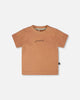 Cotton Rib Jersey T-Shirt And Organic Cotton Jersey Short Set Caramel And Beige Zebra Print