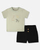 Cotton Rib Jersey T-Shirt And Organic Cotton Jersey Short Set Sage Green And Black