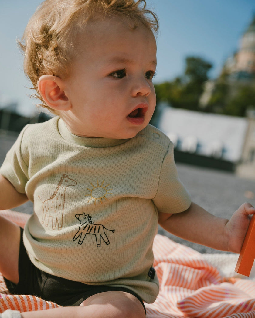 Cotton Rib Jersey T-Shirt And Organic Cotton Jersey Short Set Sage Green And Black