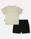 Cotton Rib Jersey T-Shirt And Organic Cotton Jersey Short Set Sage Green And Black