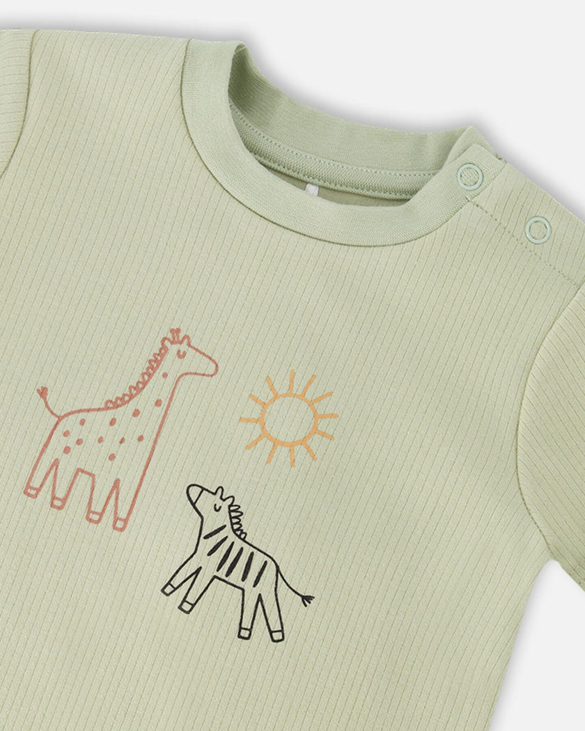 Cotton Rib Jersey T-Shirt And Organic Cotton Jersey Short Set Sage Green And Black