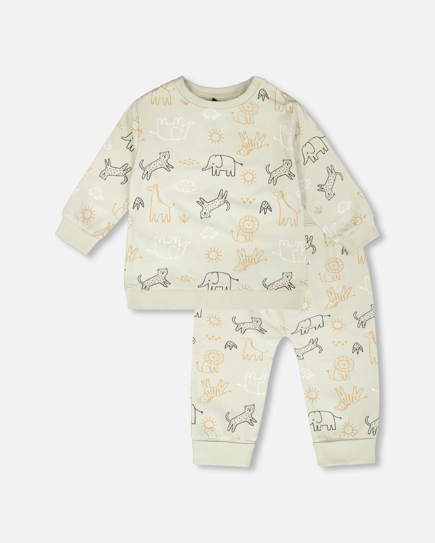 Organic Cotton Jersey Sweater And Pants Set Sage Green Animal Print