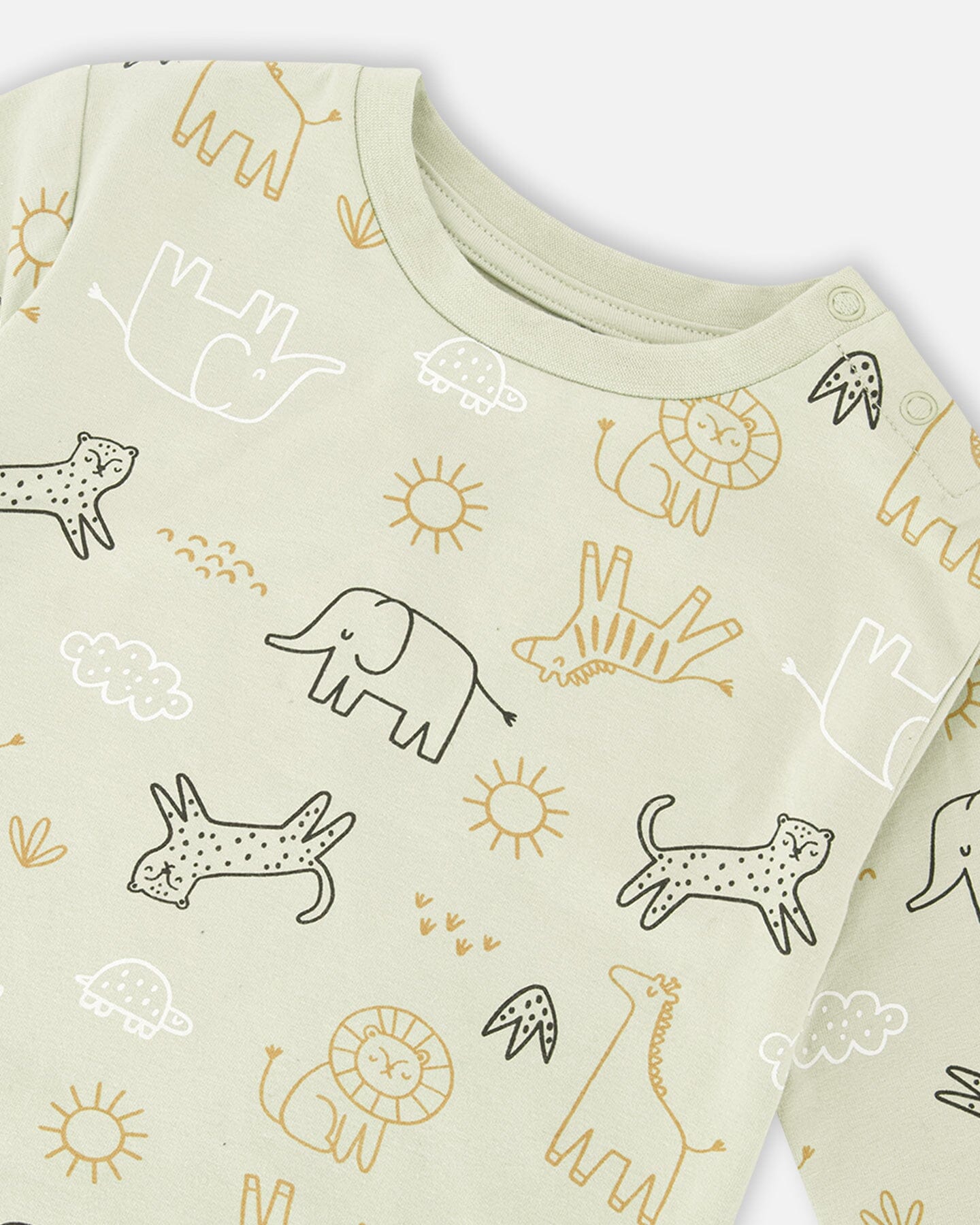 Organic Cotton Jersey Sweater And Pants Set Sage Green Animal Print