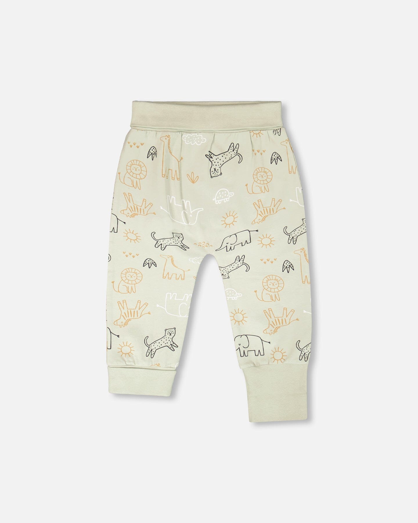 Organic Cotton Jersey Sweater And Pants Set Sage Green Animal Print