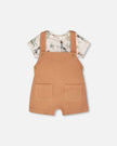 Organic Cotton Jersey Onesie And Cotton Rib Shortall Set Beige Zebra Print And Caramel