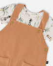 Organic Cotton Jersey Onesie And Cotton Rib Shortall Set Beige Zebra Print And Caramel