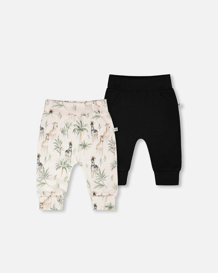 2 Pack Organic Cotton Jersey Evolutive Pants Beige Zebra Print