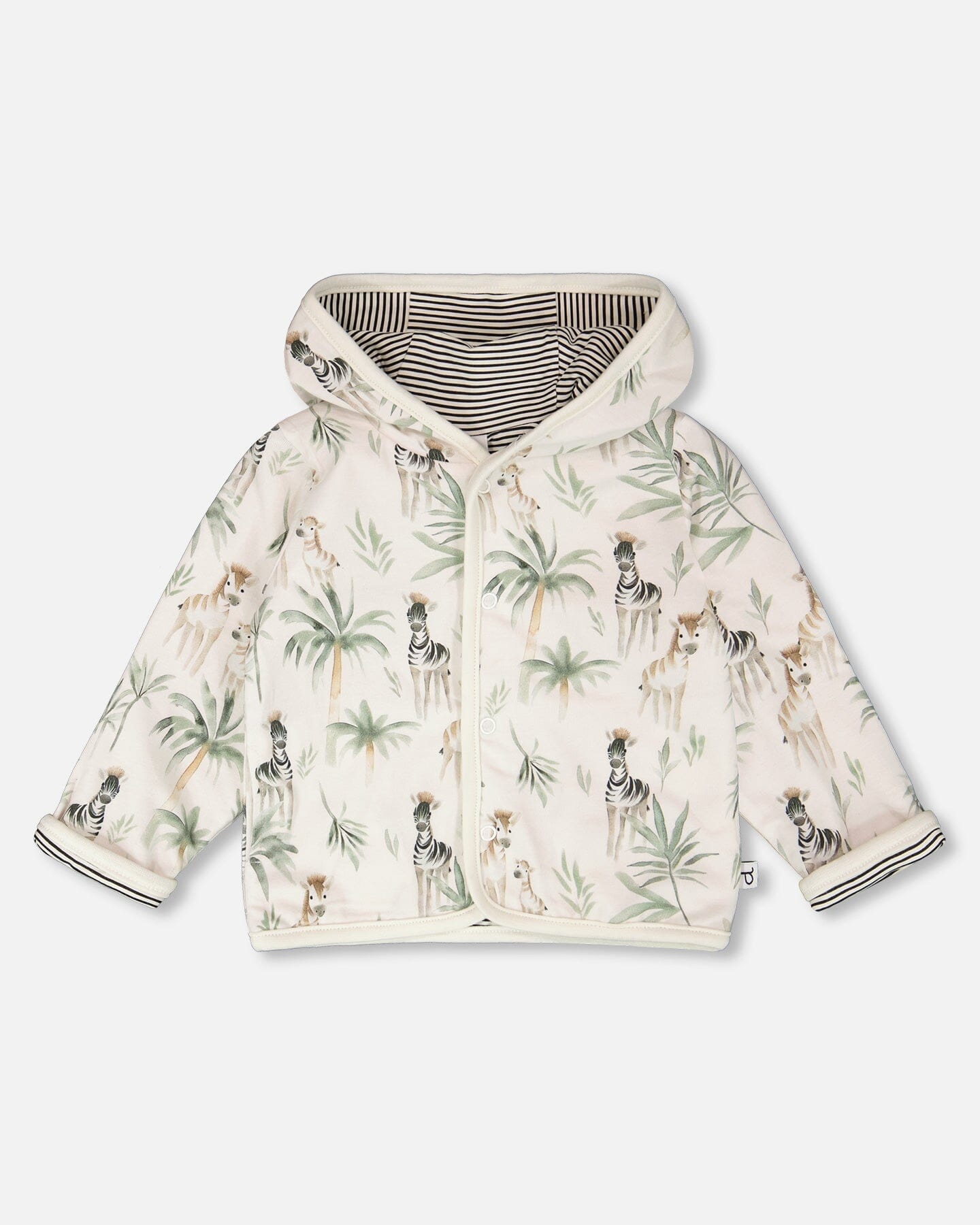 Organic Cotton Jersey Reversible Hooded Jacket Beige Zebra Print