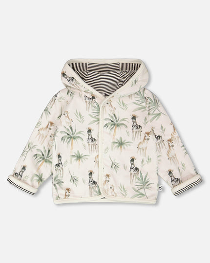 Organic Cotton Jersey Reversible Hooded Jacket Beige Zebra Print