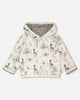 Organic Cotton Jersey Reversible Hooded Jacket Beige Zebra Print