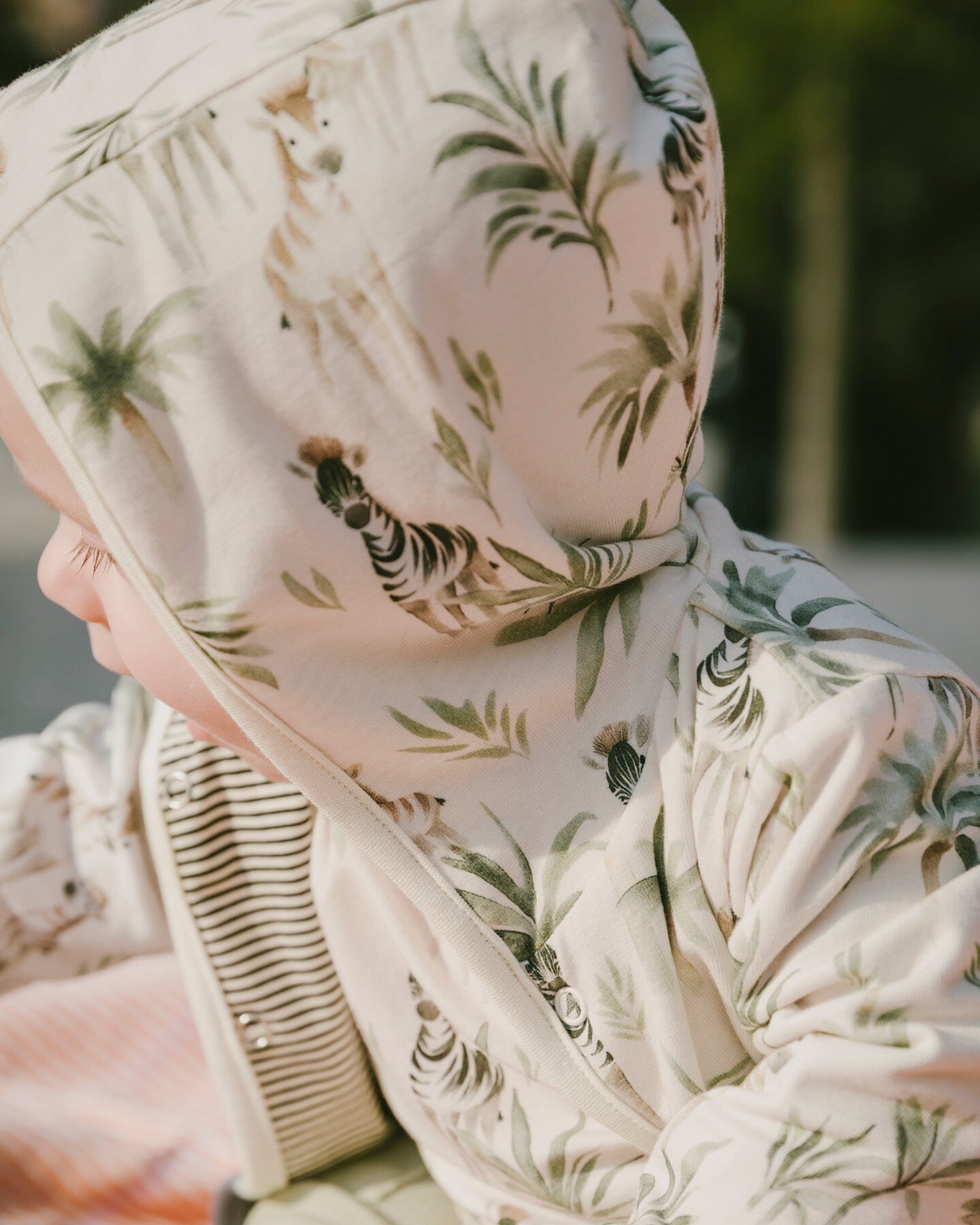 Organic Cotton Jersey Reversible Hooded Jacket Beige Zebra Print