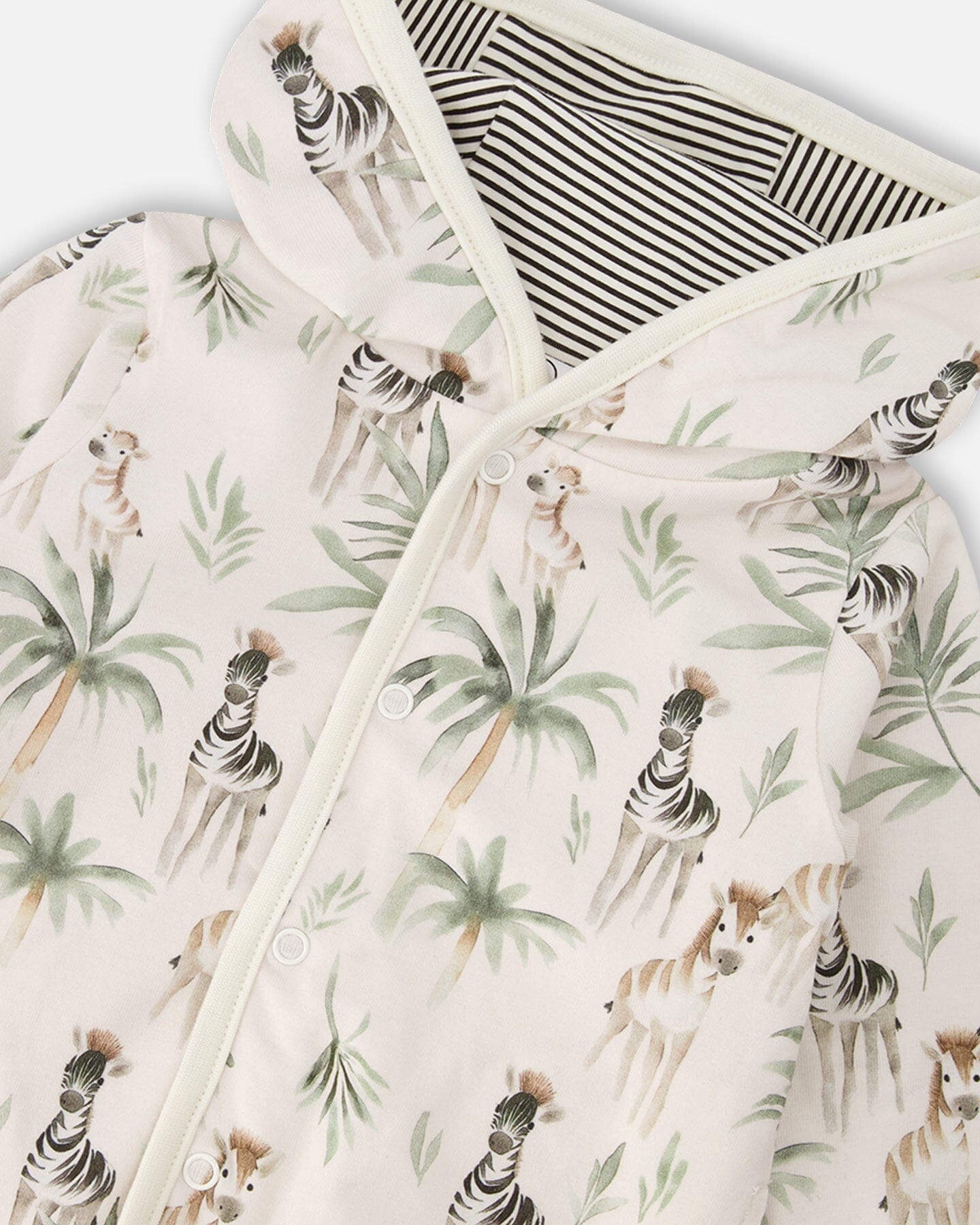 Organic Cotton Jersey Reversible Hooded Jacket Beige Zebra Print