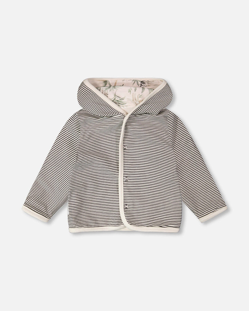 Organic Cotton Jersey Reversible Hooded Jacket Beige Zebra Print