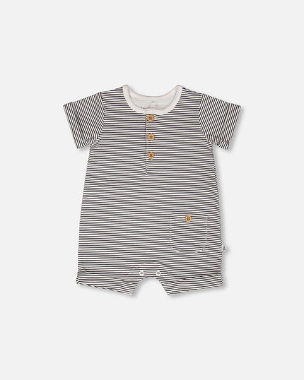 Cotton Jersey Romper Black And Off White Stripes