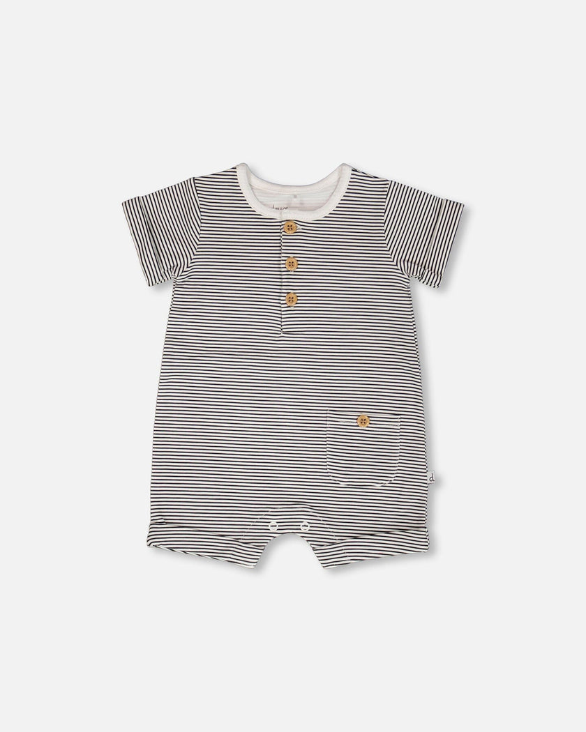 Cotton Jersey Romper Black And Off White Stripes