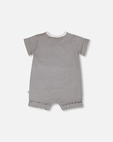 Cotton Jersey Romper Black And Off White Stripes