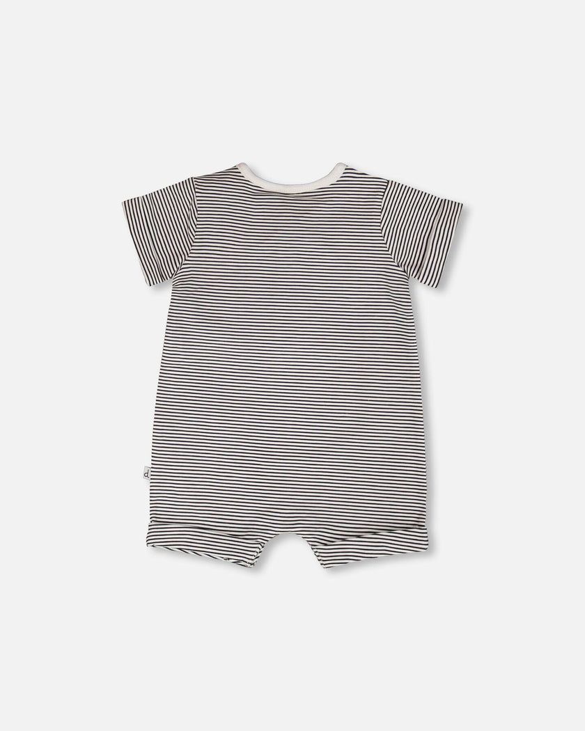 Cotton Jersey Romper Black And Off White Stripes
