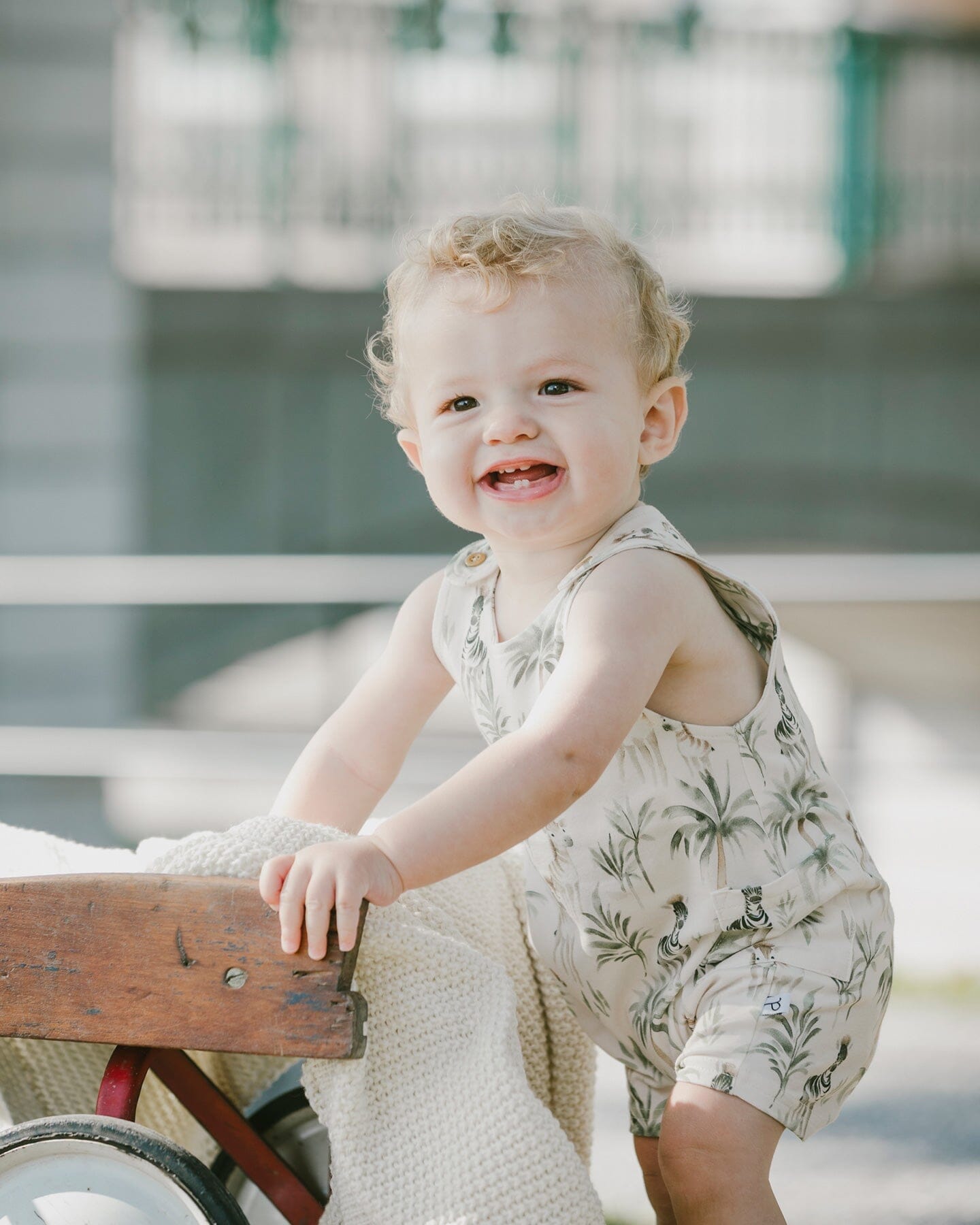 Organic Cotton Jersey Romper Beige Zebra Print