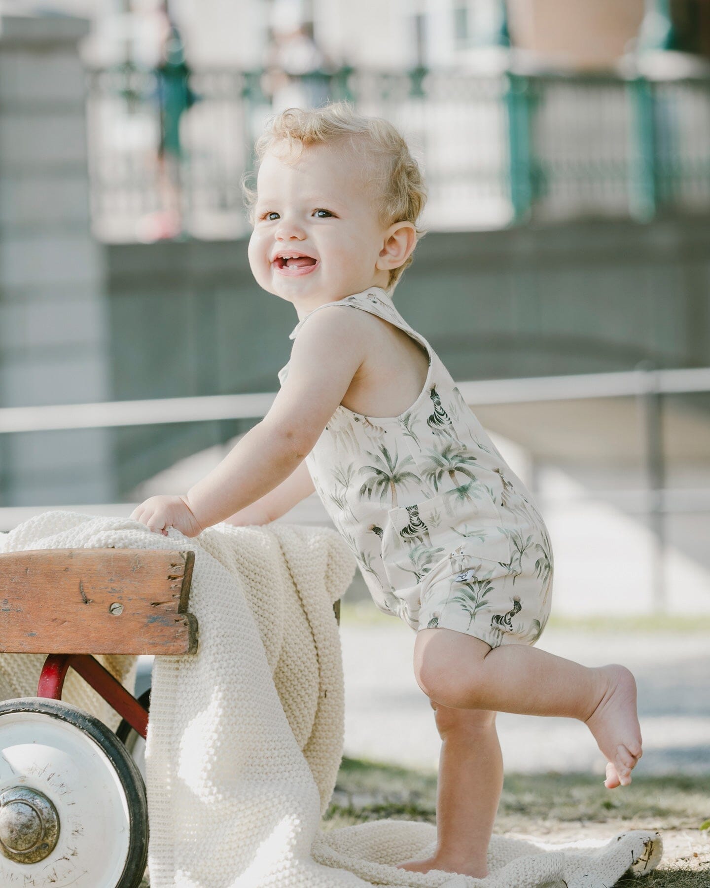 Organic Cotton Jersey Romper Beige Zebra Print