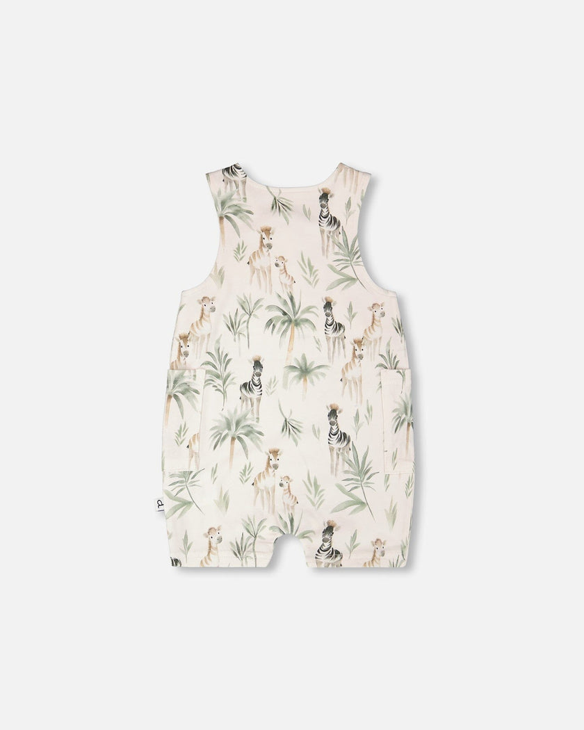 Organic Cotton Jersey Romper Beige Zebra Print