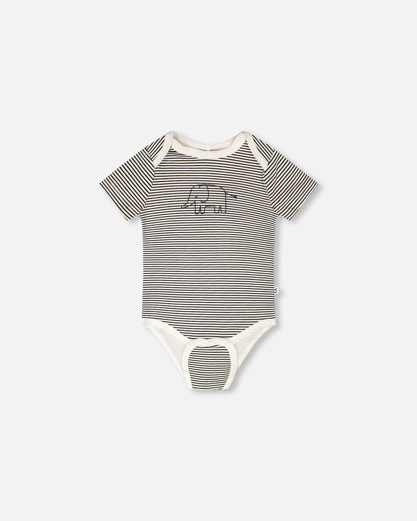 Evolutive Jersey Onesie Black And Off White Stripes