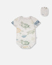 Evolutive Organic Cotton Jersey Onesie Grey Mix Turtle Print