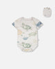 Evolutive Organic Cotton Jersey Onesie Grey Mix Turtle Print