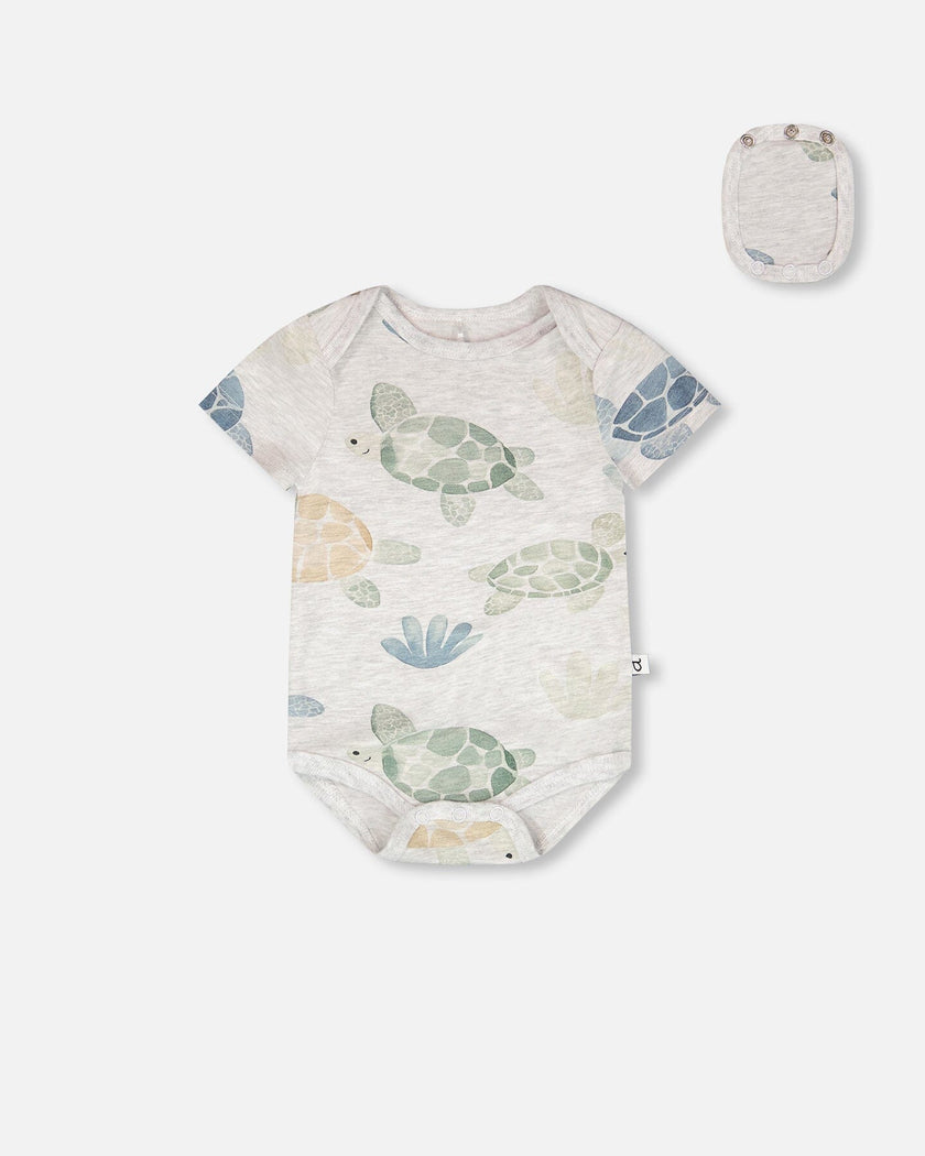 3 Pack Evolutive Organic Cotton Jersey Onesies Grey Mix Turtle Print