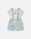 Organic Cotton Jersey Onesie And Muslin Shortall Set White And Blue Turtle Print