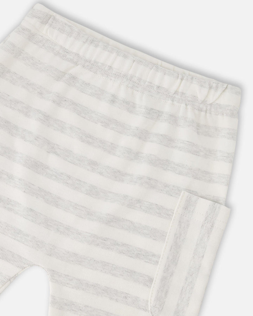 Soft Jersey Sweater And Pants Set White And Grey Stripes