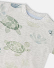 Jersey T-Shirt And Organic Cotton Jersey Shorts Set Grey Mix Turtle Print And Medium Blue