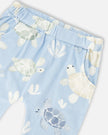 Organic Cotton Jersey T-Shirt And Pants Set Medium Blue And Blue Turtle Print