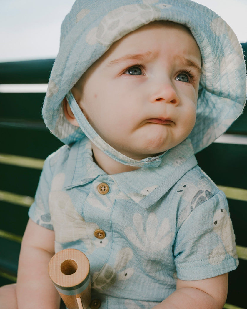 Muslin Romper Blue Turtle Print