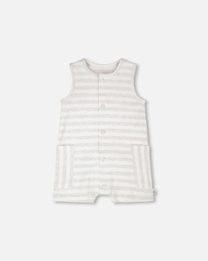 Cotton Striped Romper White And Grey Stripes