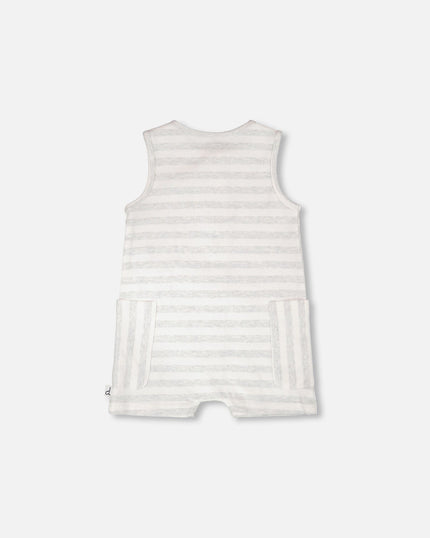 Cotton Striped Romper White And Grey Stripes