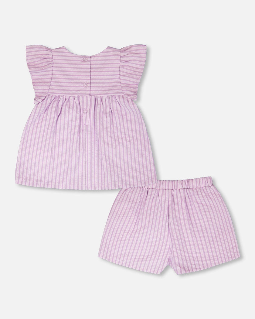 Top And Short Set Lavender Stripes