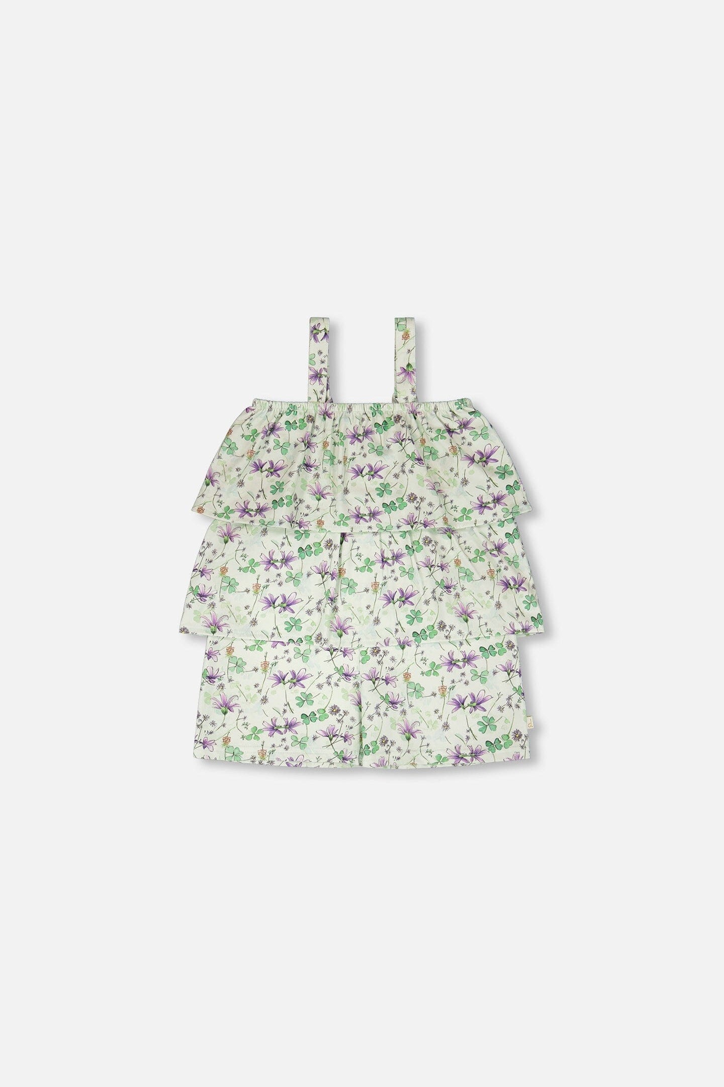 Jersey Romper With Tiers Green Printed Flowers
