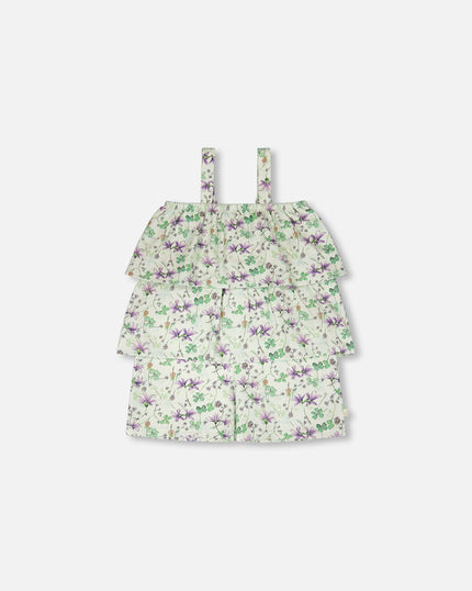Jersey Romper With Tiers Green Printed Flowers
