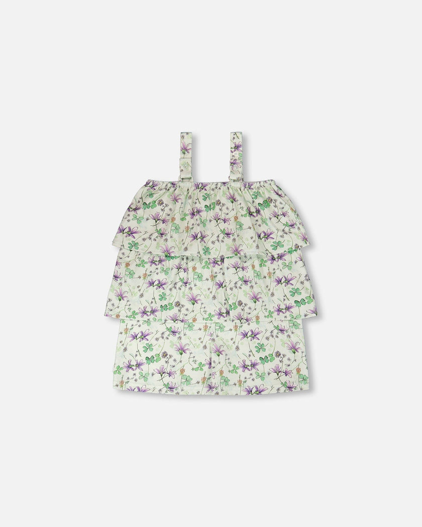 Jersey Romper With Tiers Green Printed Flowers