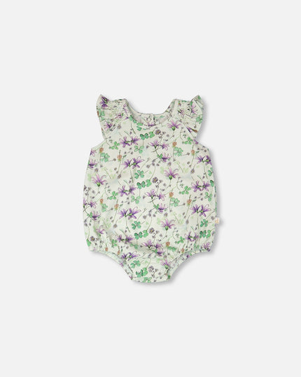 Jersey Romper Green Printed Flowers