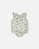 Jersey Romper Green Printed Flowers
