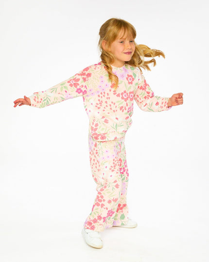 French Terry Pants Pink Printed Flowers