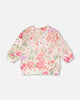 French Terry Sweatshirt Pink Printed Flowers